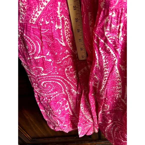 Talbots Maxi Dress 16 Pink Paisley Tiered Tie Back Breezy Coastal - Picture 6 of 9